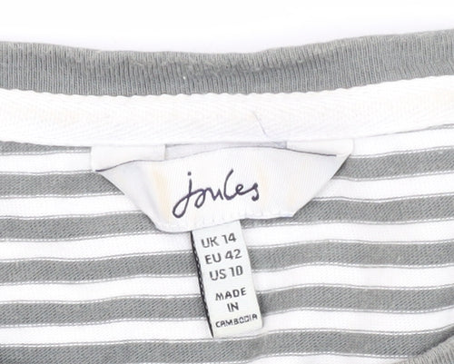 Joules Women's Grey Striped T-Shirt, Size 14