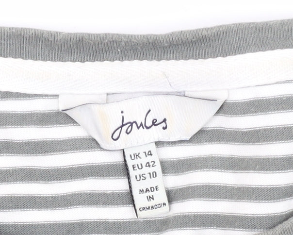 Joules Women's Grey Striped T-Shirt, Size 14