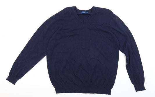 Cotton Traders Men's Blue V-Neck Pullover Jumper - L