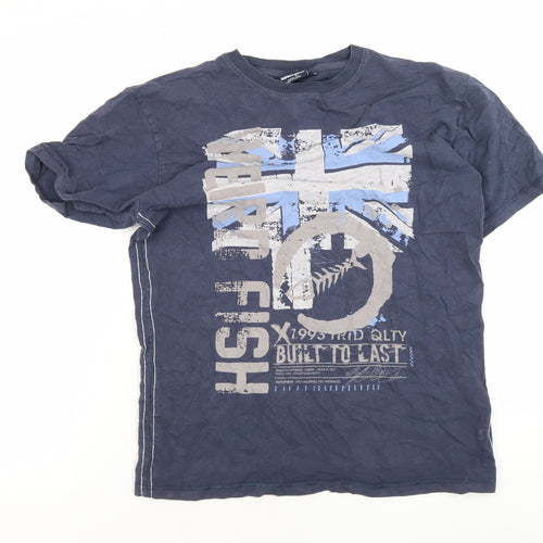 Weird Fish Men's Blue Graphic T-Shirt, Small, Cotton Comfort