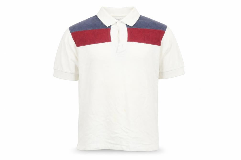 Front view of Rodeo Men's White Polo Shirt, Short Sleeve, size 10