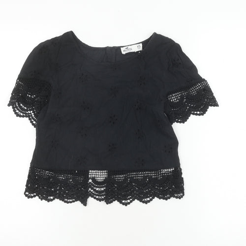 Hollister Women's Black Lace Cropped Blouse XS
