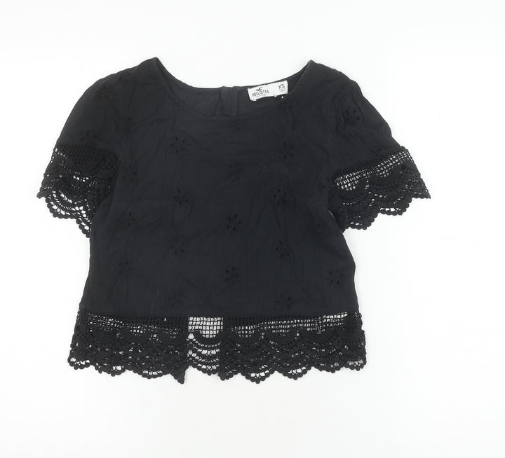Hollister Women's Black Lace Cropped Blouse XS