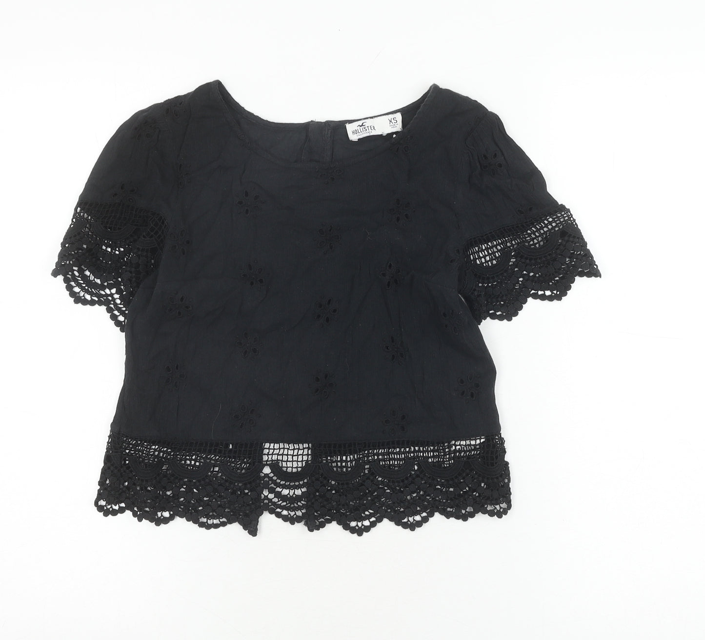 Hollister Women's Black Lace Cropped Blouse XS