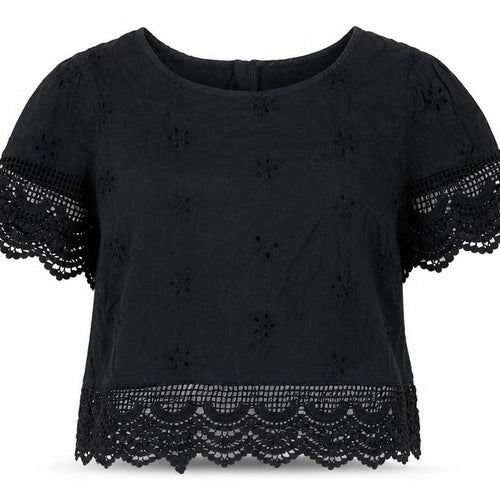 Hollister Women's Black Lace Cropped Blouse XS