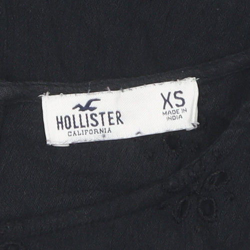Hollister Women's Black Lace Cropped Blouse XS