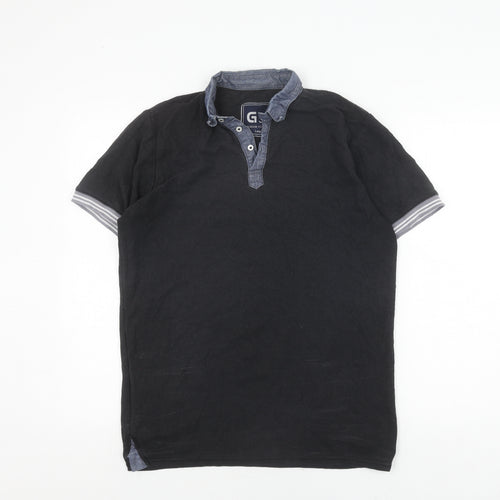 G33 Men's Black Polo L Short Sleeve Button Top