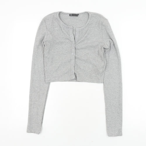 Zara Grey Cropped Button-Up Women's Long Sleeve