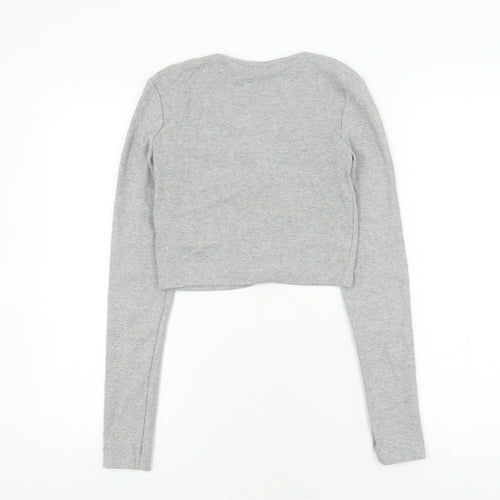 Zara Grey Cropped Button-Up Women's Long Sleeve