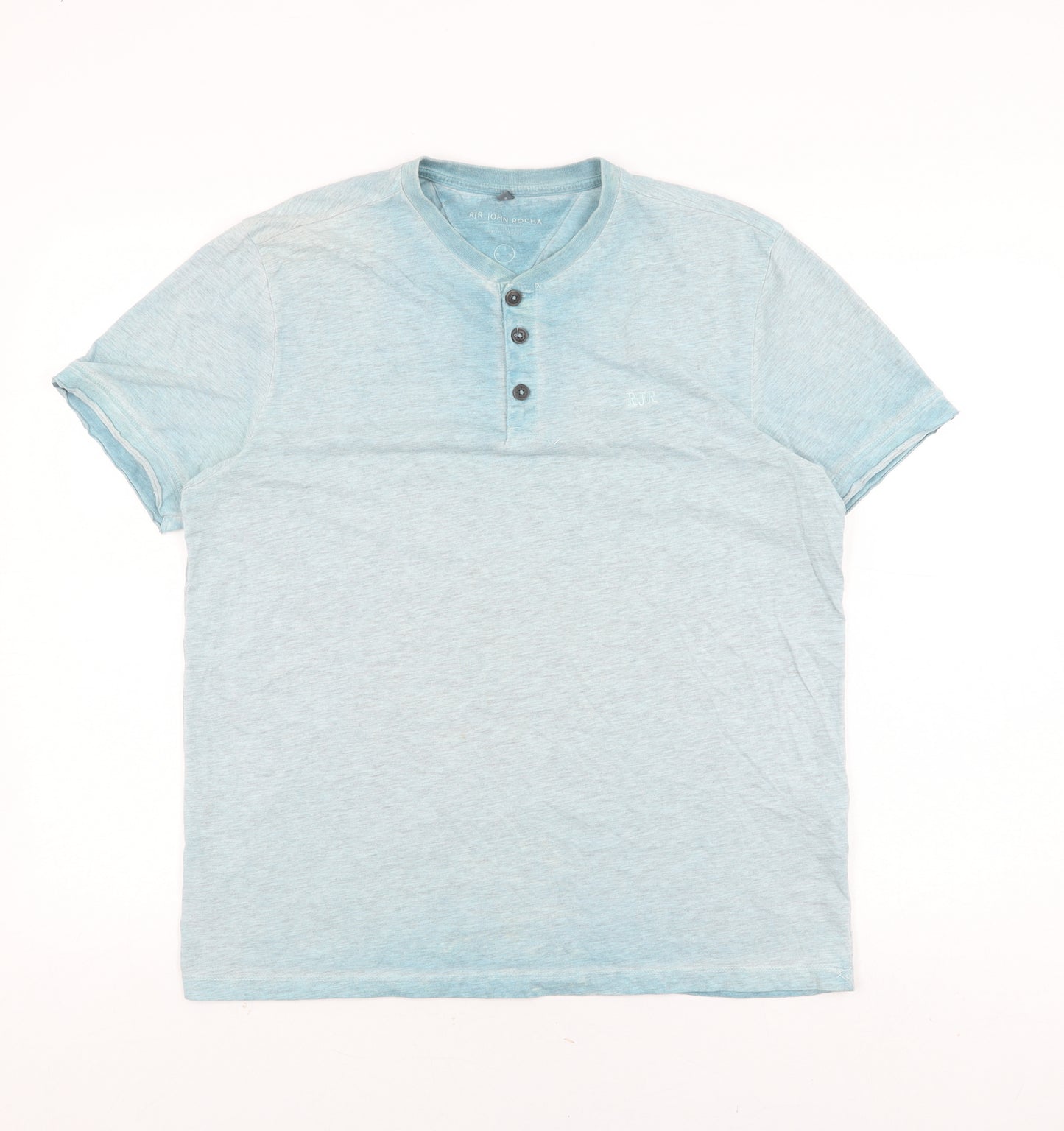 Debenhams Men's Blue Henley T-Shirt, Medium, Cotton