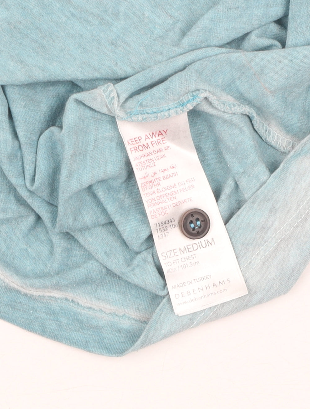 Debenhams Men's Blue Henley T-Shirt, Medium, Cotton