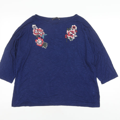 Marks and Spencer Women Blue 3/4 Sleeve Embroidered Top