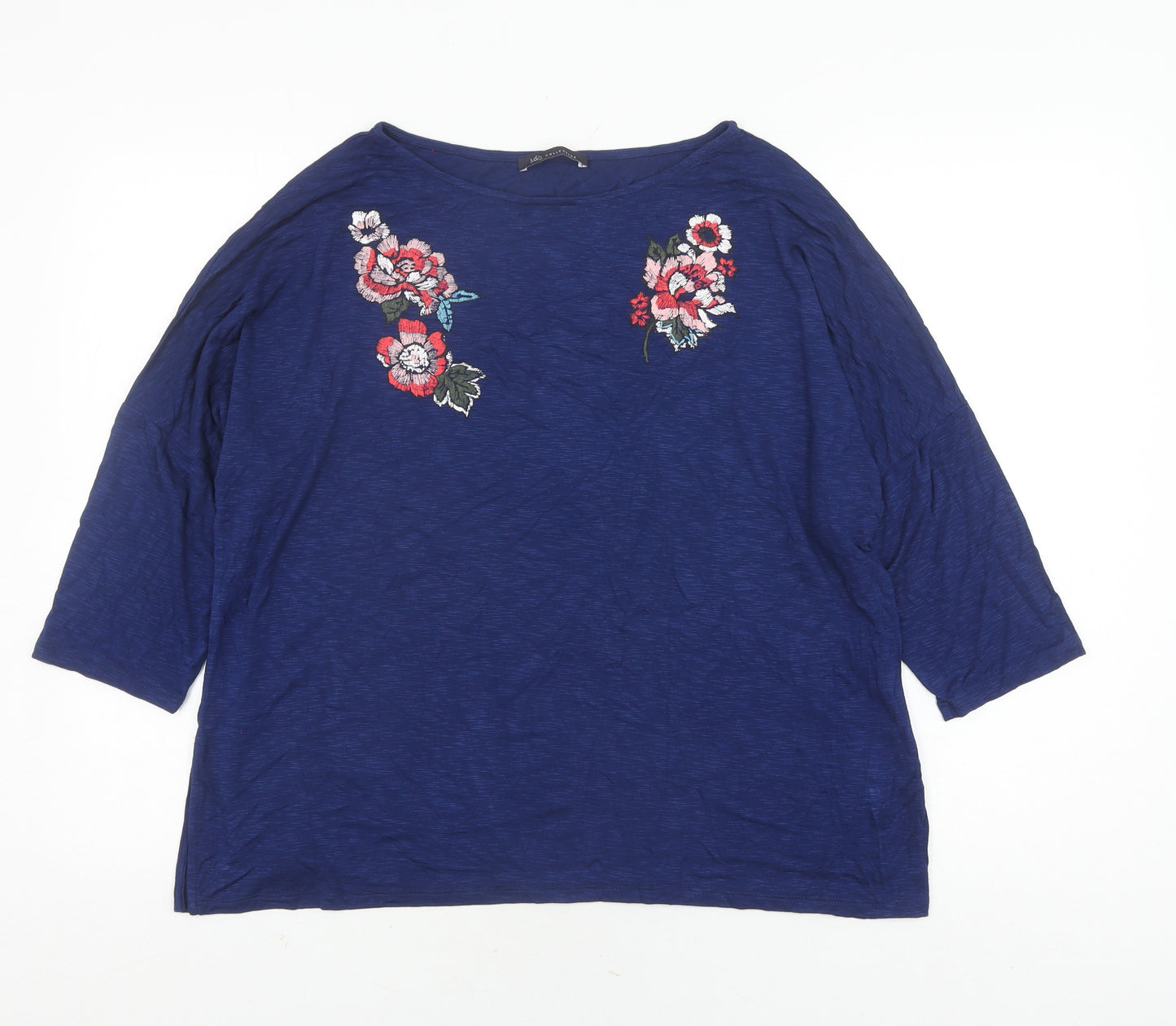 Marks and Spencer Women Blue 3/4 Sleeve Embroidered Top