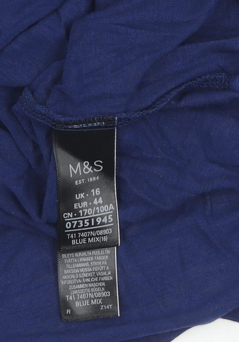 Marks and Spencer Women Blue 3/4 Sleeve Embroidered Top