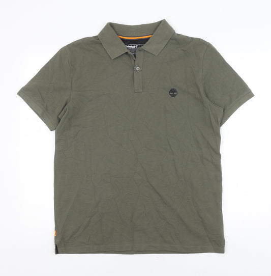 Timberland Men's Green Polo - Slim Fit, Size L, Classic Style