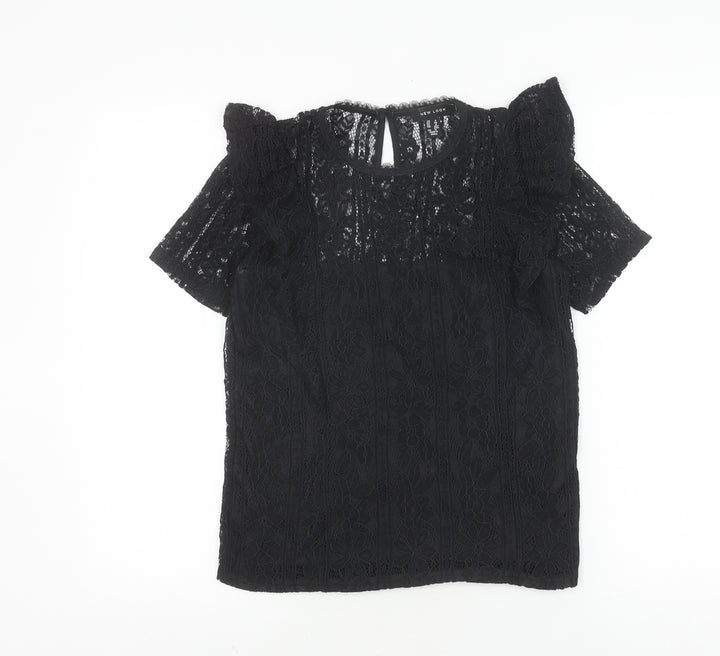 New Look Women's Black Lace Blouse Short Sleeve
