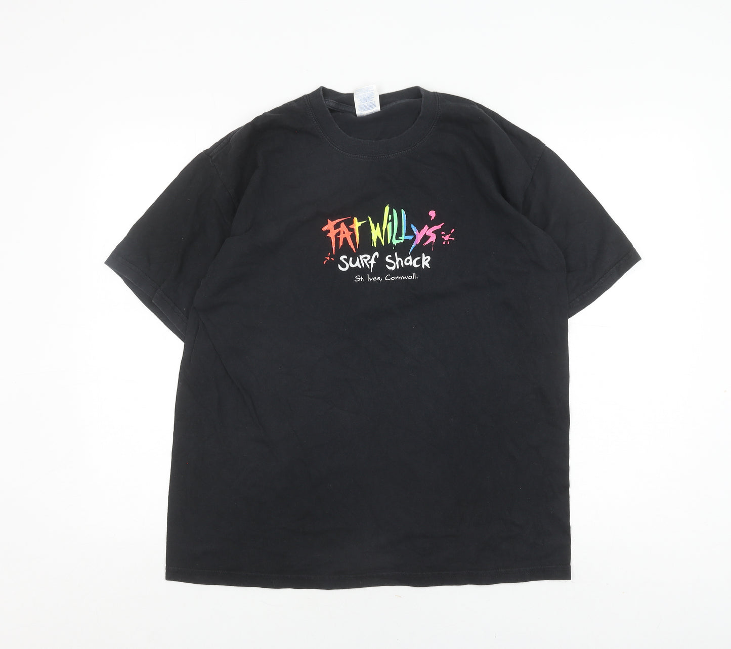 Gildan Men's Black Crew Neck T-Shirt, Size L, Beach Theme