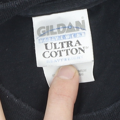 Gildan Men's Black Crew Neck T-Shirt, Size L, Beach Theme