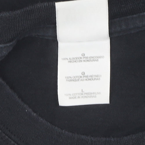 Gildan Men's Black Crew Neck T-Shirt, Size L, Beach Theme