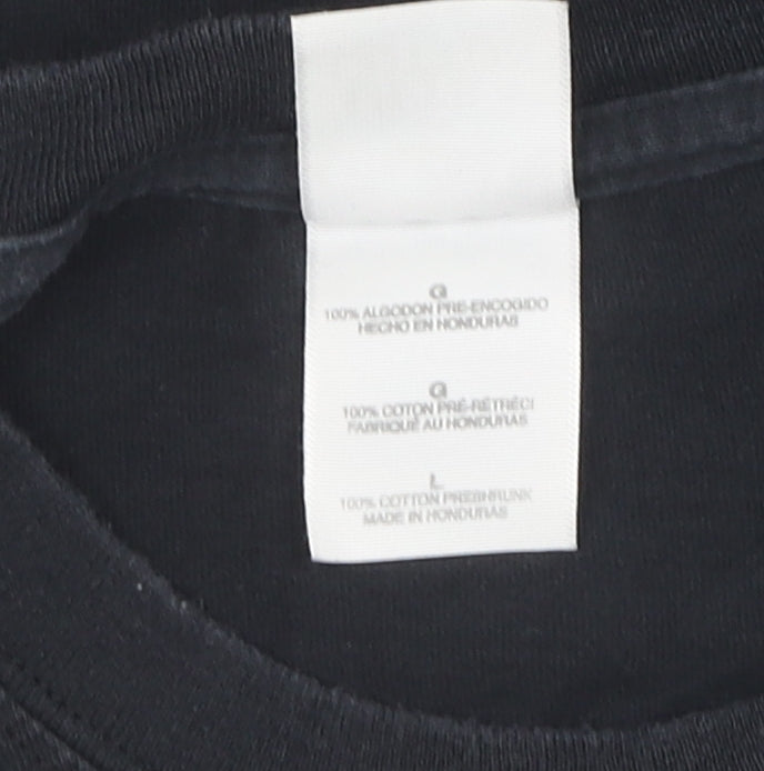 Gildan Men's Black Crew Neck T-Shirt, Size L, Beach Theme