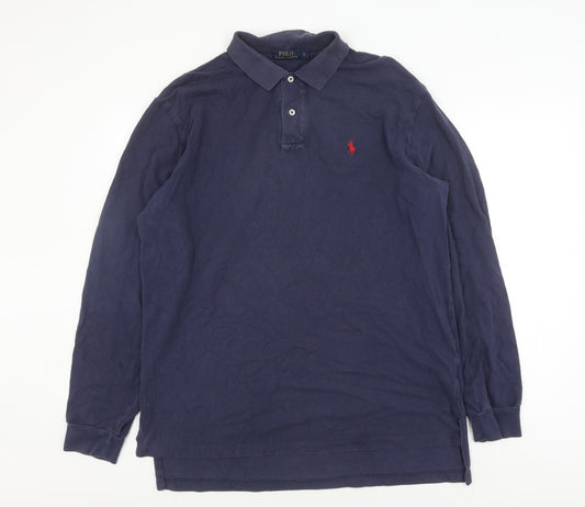 Polo Ralph Lauren Men's Blue Collared Logo Jumper L