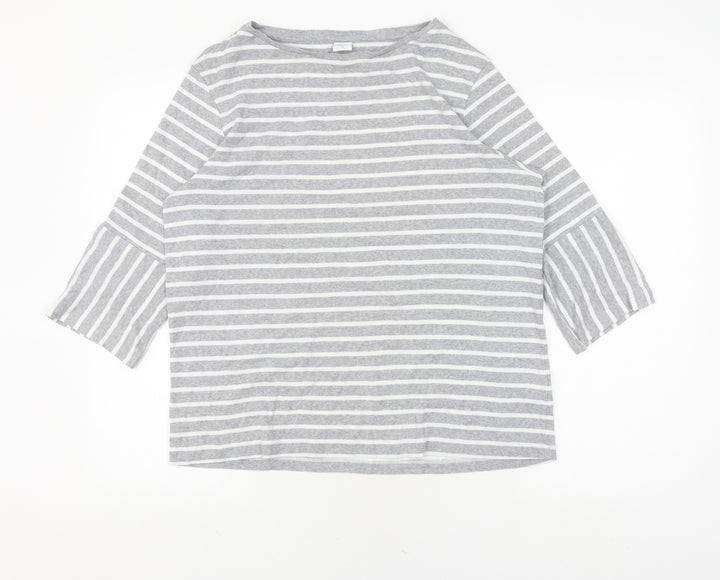 Cotton Traders Women's Grey Striped Pullover Jumper Size 16