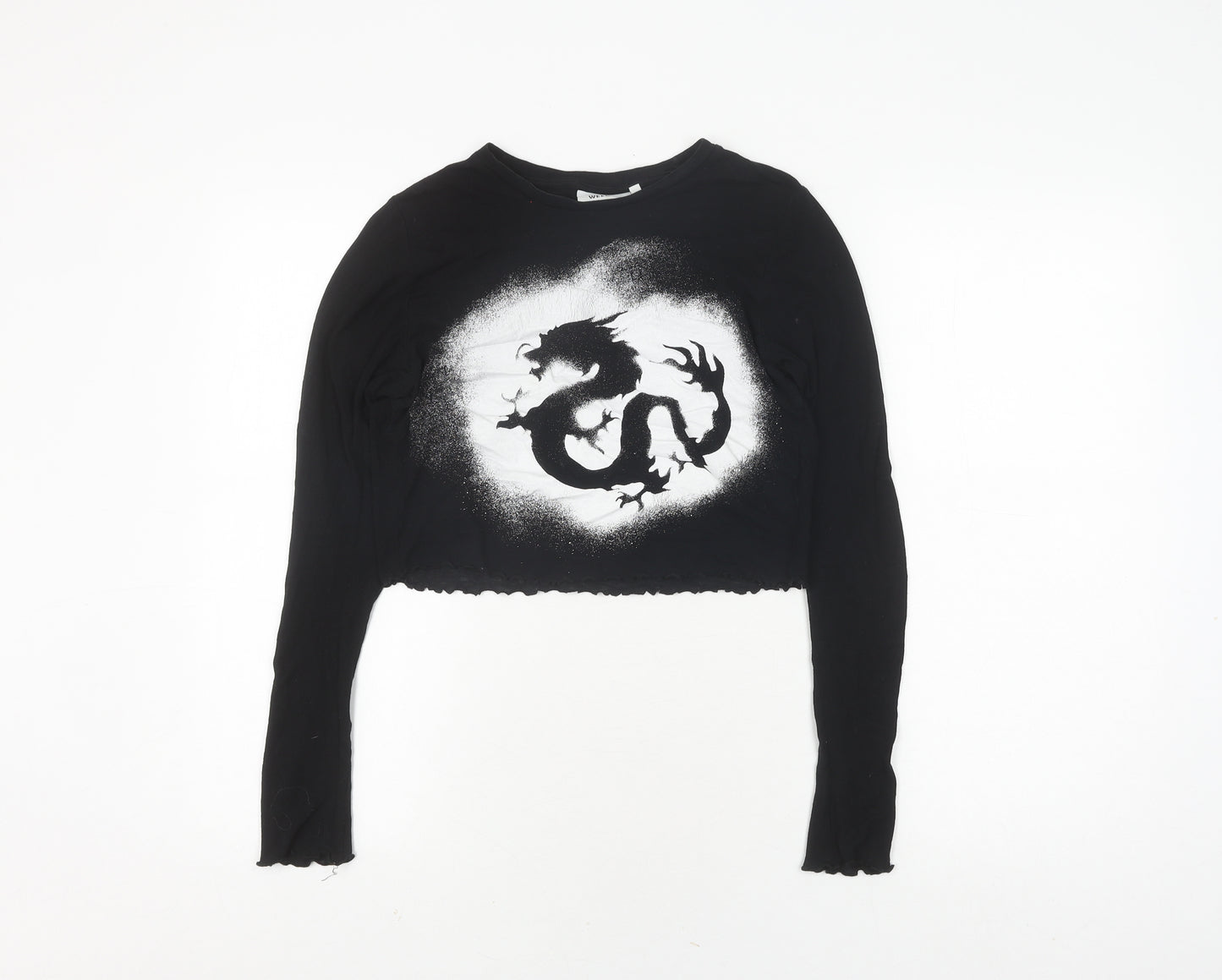 Weekday Women's Black Cropped Dragon T-Shirt, Size 12