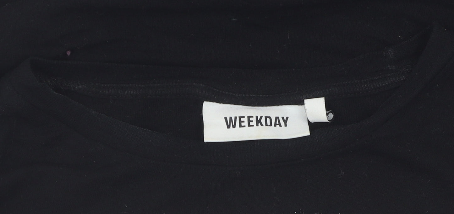 Weekday Women's Black Cropped Dragon T-Shirt, Size 12