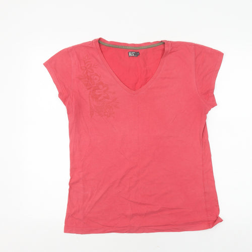 ALS Women's Red V-Neck Cotton T-Shirt Size 14