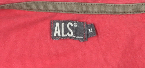 ALS Women's Red V-Neck Cotton T-Shirt Size 14