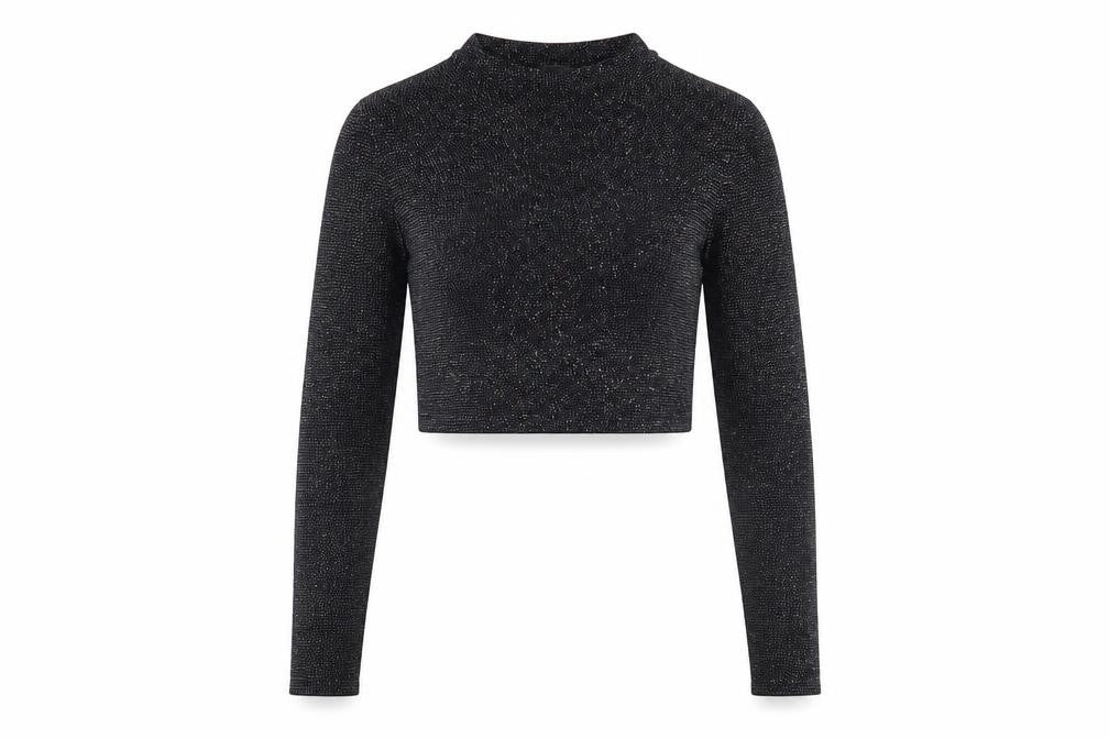 Front view of Urban Outfitters Black Cropped Glitter Blouse M