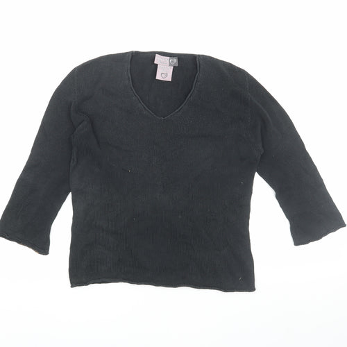 ONYX Jeans Women's Black Cotton V-Neck T-Shirt, L