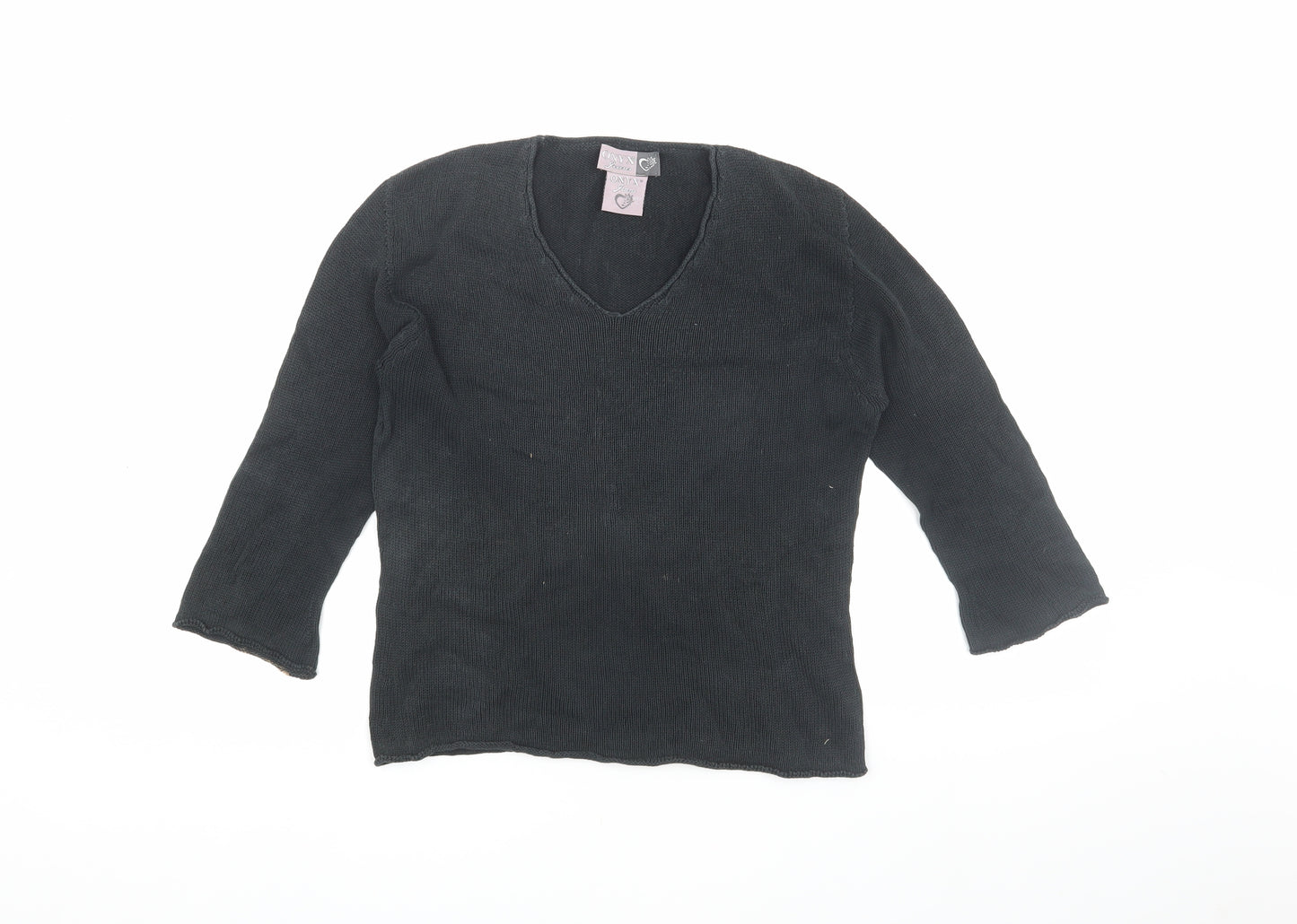 ONYX Jeans Women's Black Cotton V-Neck T-Shirt, L