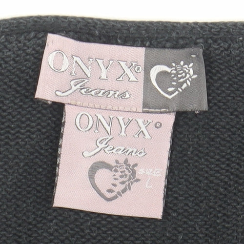 ONYX Jeans Women's Black Cotton V-Neck T-Shirt, L