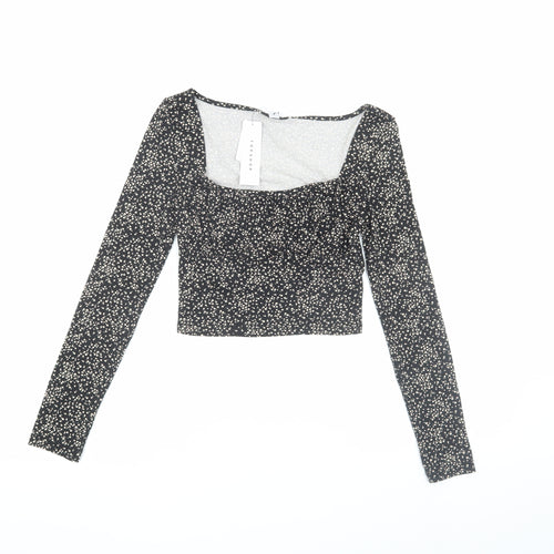 Topshop Women's Black Floral Cropped Blouse Size 8