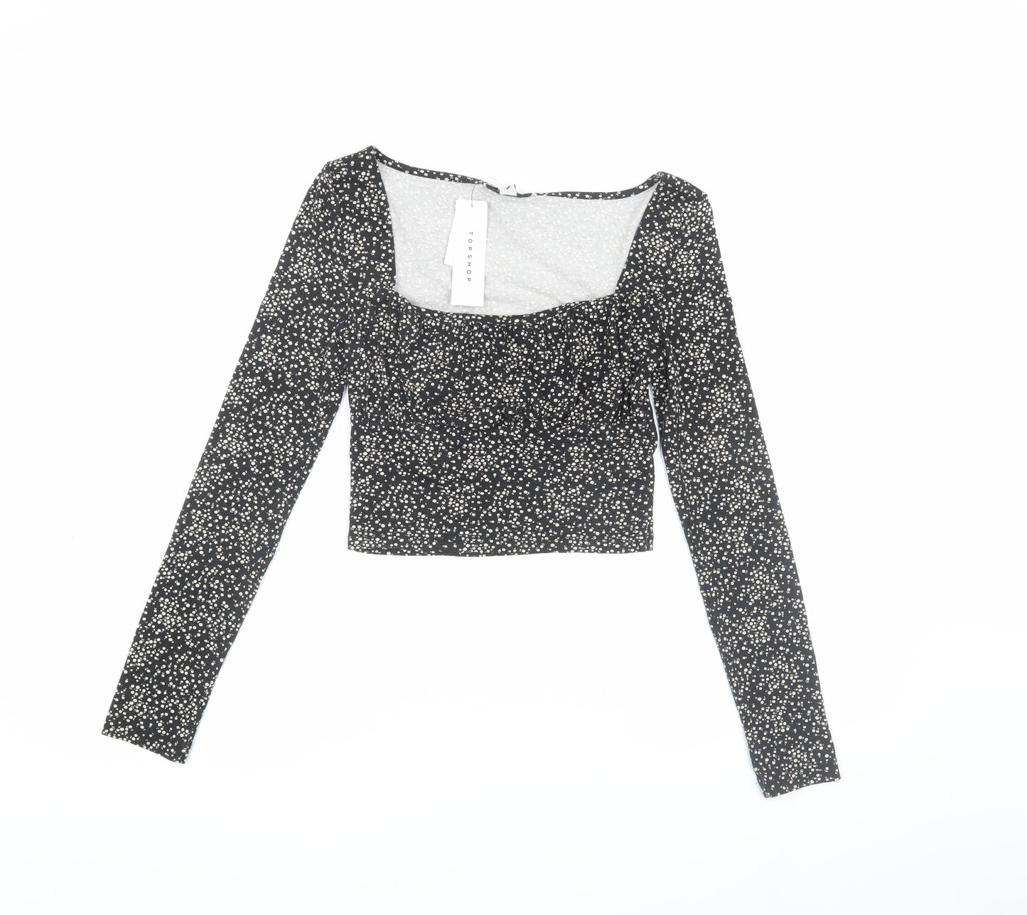Topshop Women's Black Floral Cropped Blouse Size 8