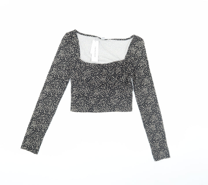 Topshop Women's Black Floral Cropped Blouse Size 8