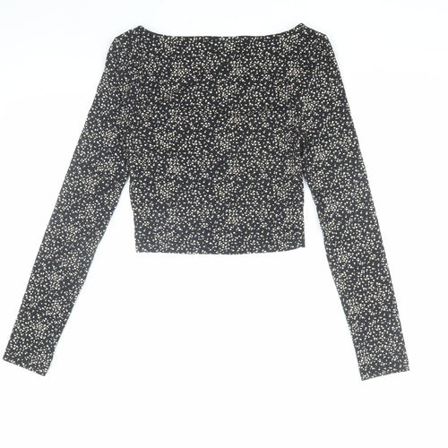 Topshop Women's Black Floral Cropped Blouse Size 8