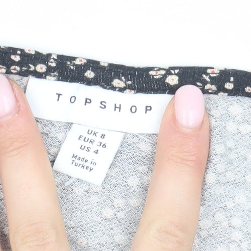 Topshop Women's Black Floral Cropped Blouse Size 8