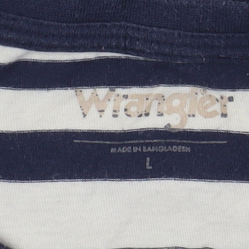 Wrangler Men's Blue Striped T-Shirt L Crew Neck