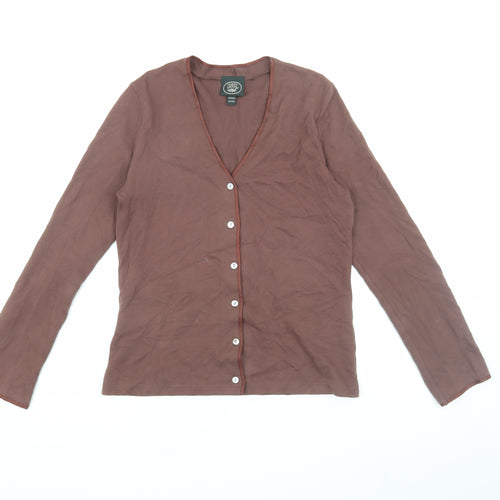 Laura Ashley Women's Brown Button-Up V-Neck Top, M