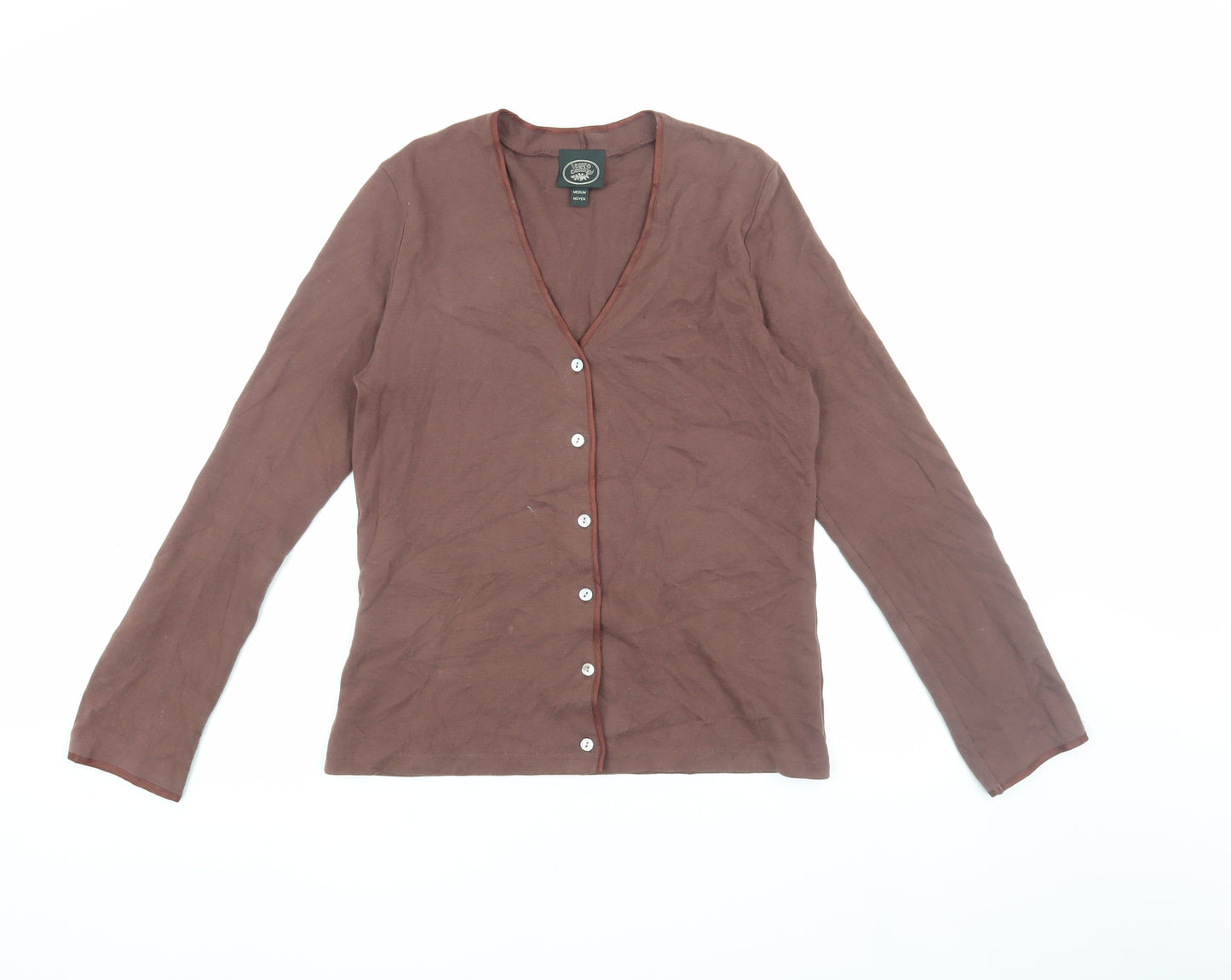 Laura Ashley Women's Brown Button-Up V-Neck Top, M