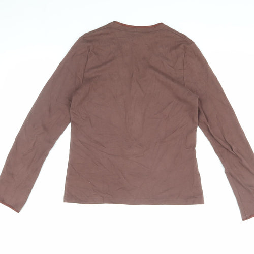 Laura Ashley Women's Brown Button-Up V-Neck Top, M