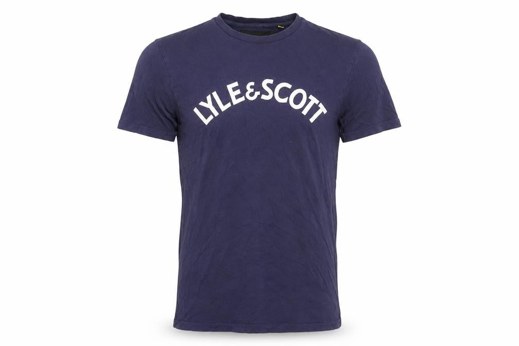 Front view of Lyle & Scott Men's Blue Medium T-Shirt, Short Sleeve
