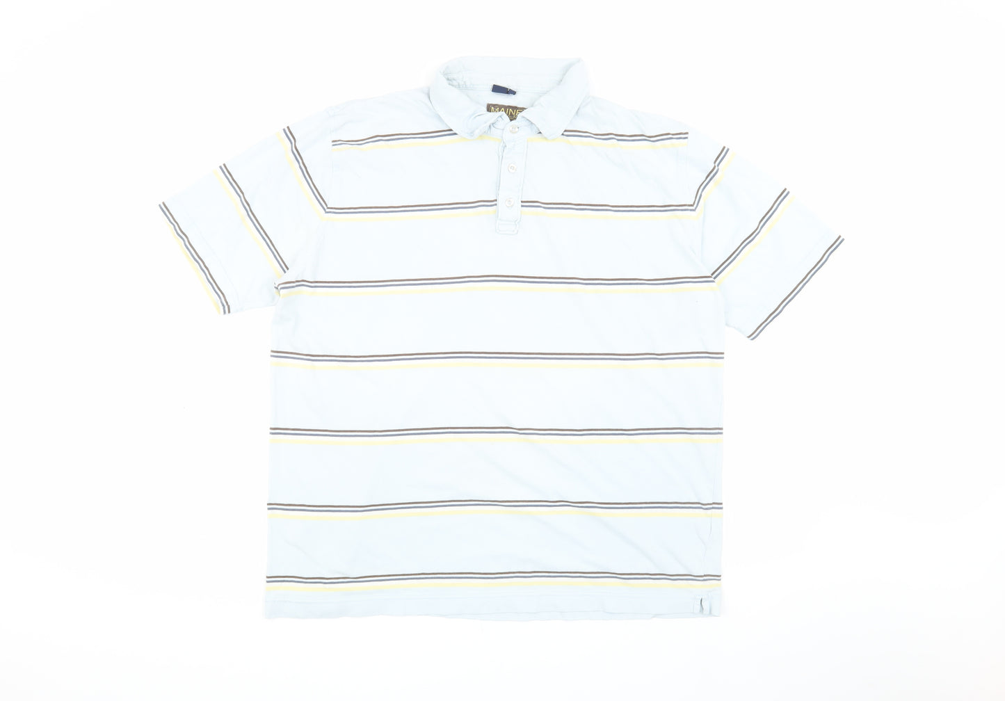 Maine New England Men's Blue Striped XL Polo Shirt