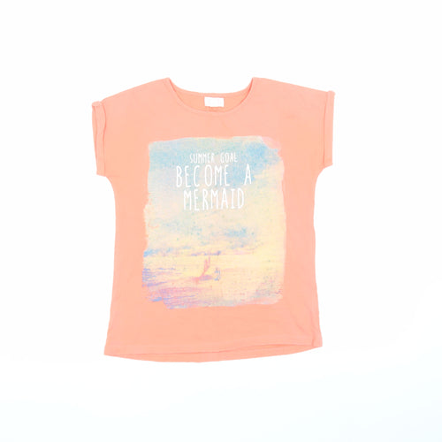 Pumpkin Patch Girls' Orange T-Shirt, Graphic, 10Y, Summer Fun