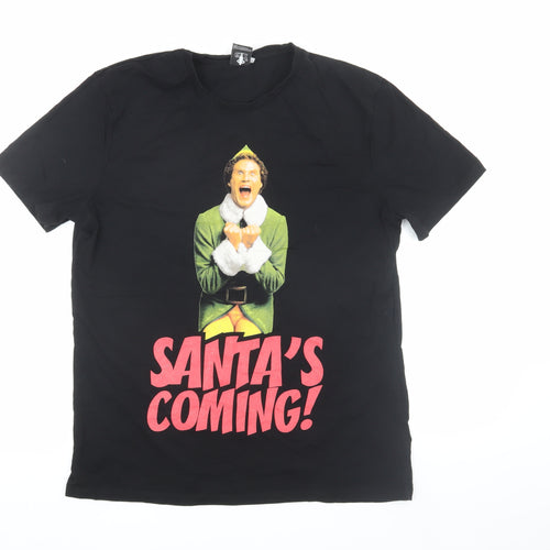 Elf Men's Black Large Christmas Graphic T-Shirt