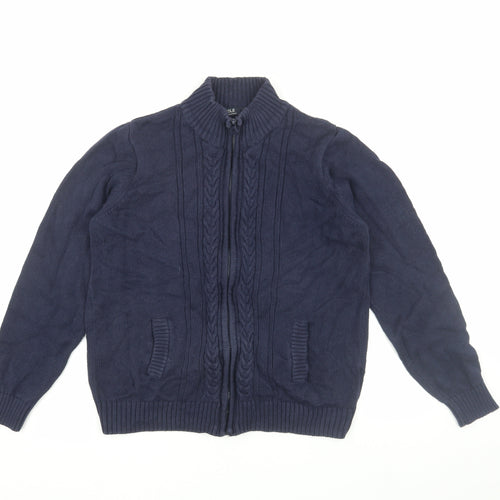 ISLE ESSENTIALS Women's Blue Knit Jacket L Zip Casual