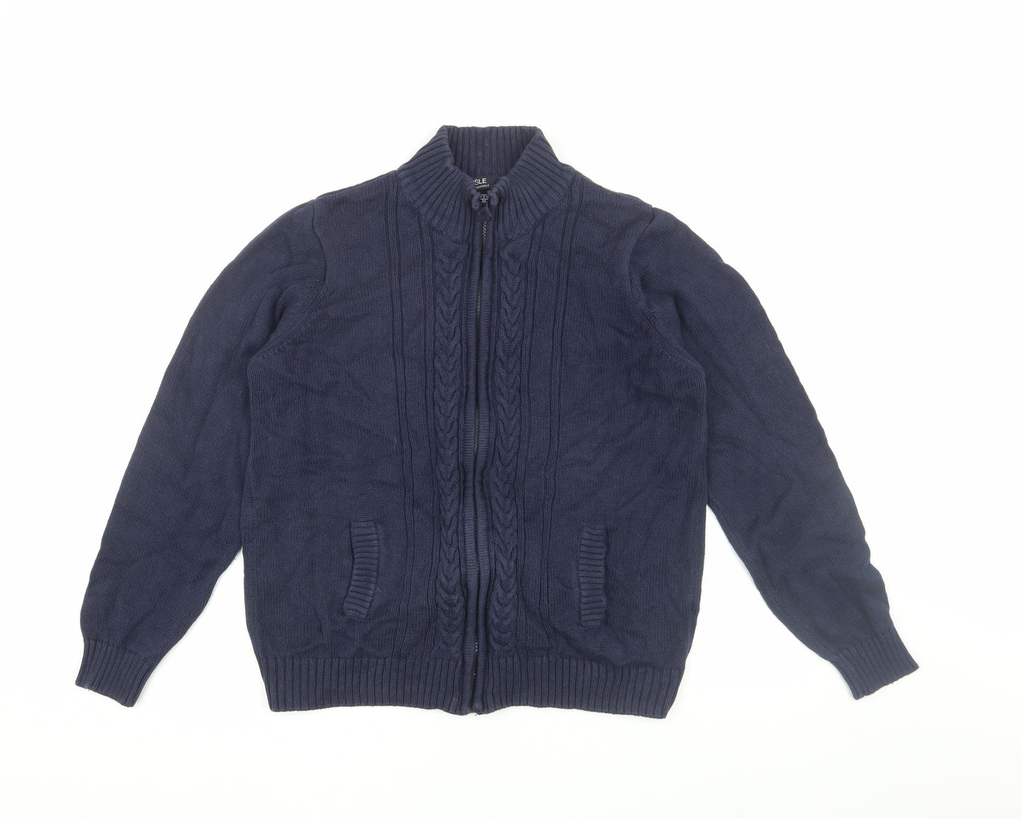 ISLE ESSENTIALS Women's Blue Knit Jacket L Zip Casual
