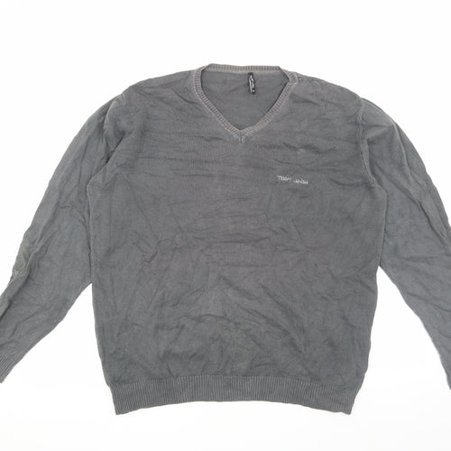 Teddy Smith Men's Grey XL V-Neck Cotton Pullover
